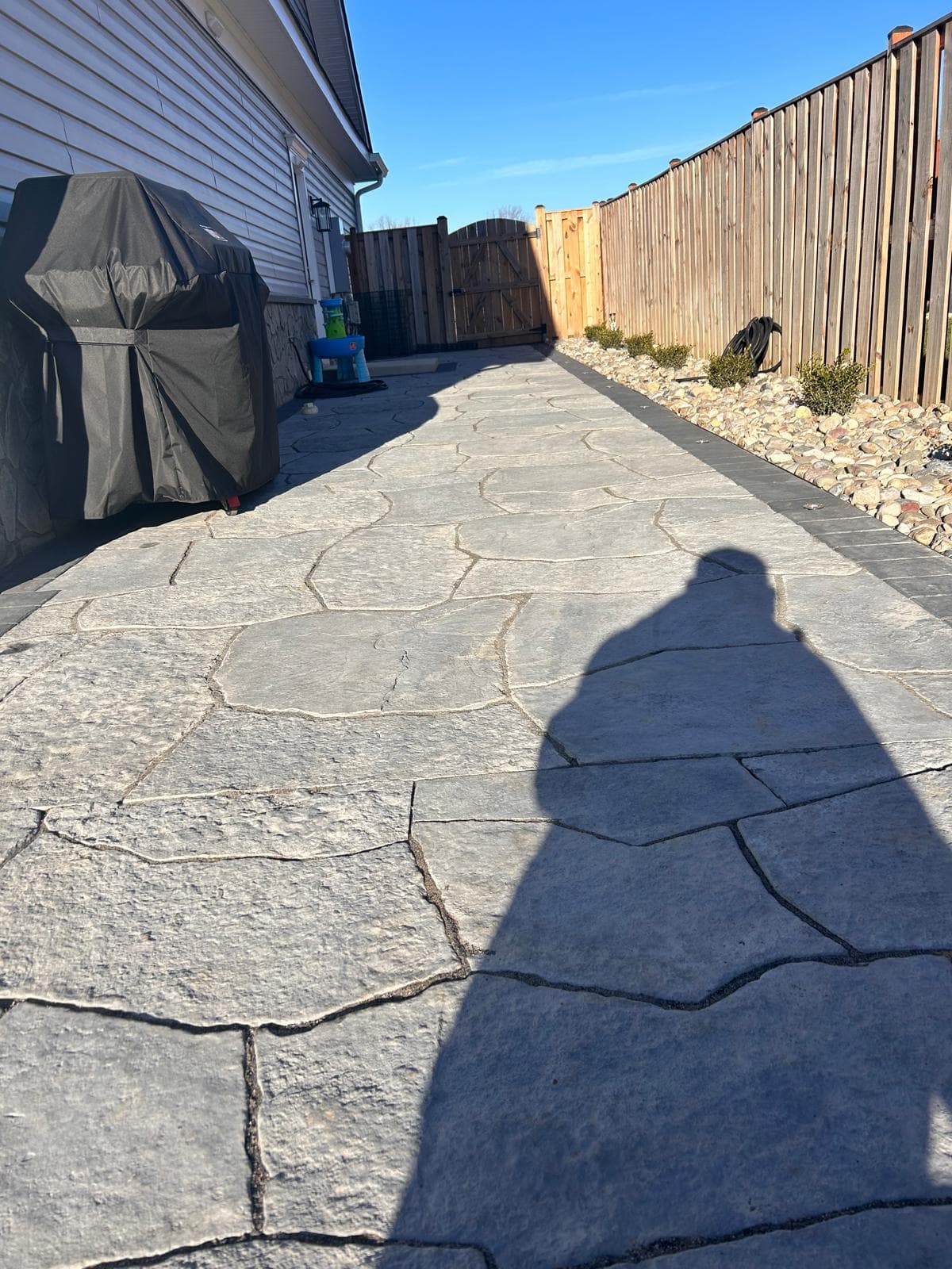 Flagstone walkway and landscaped beds