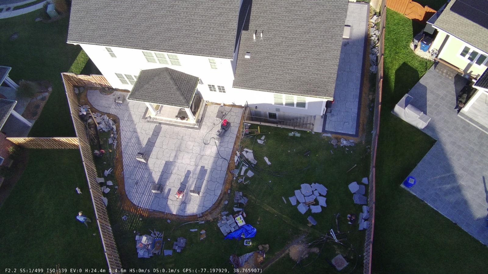 Aerial drone view of patio installation
